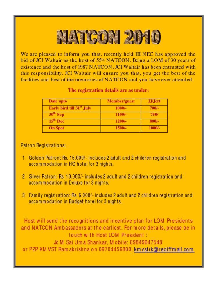 JCI Waltair Hosts 55th NATCON Registration | PDF | Nature