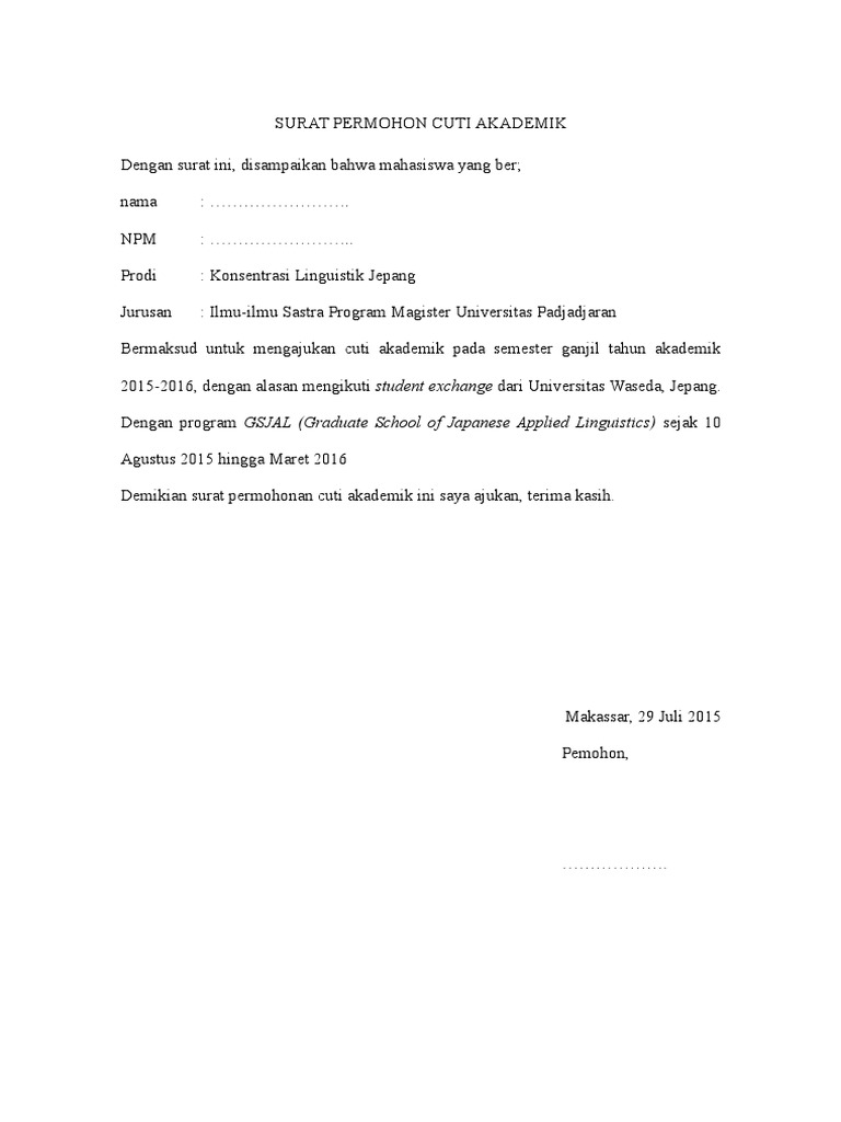 Contoh Surat Permohonan Cuti Unpad