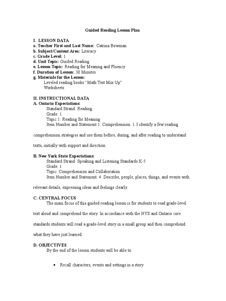 Lesson Plan Write Up Guided Reading | PDF | Reading Comprehension ...