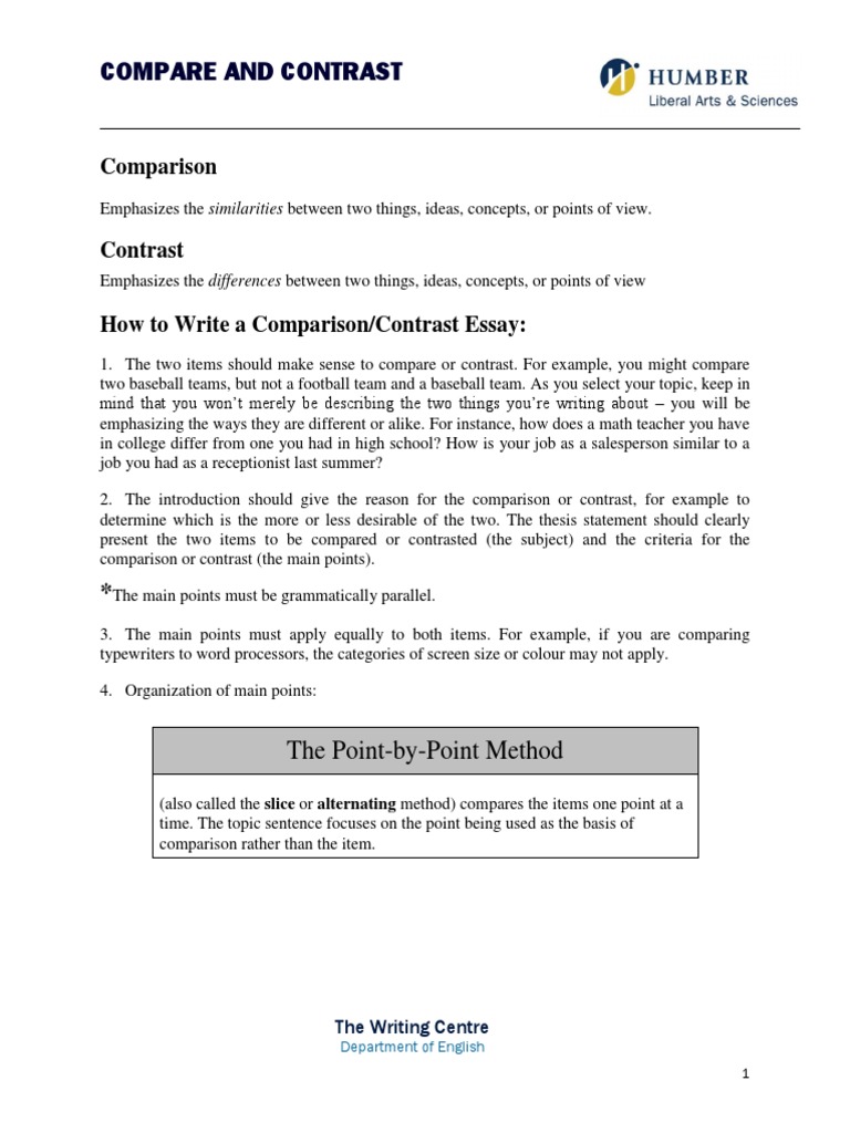 free compare and contrast essay examples college