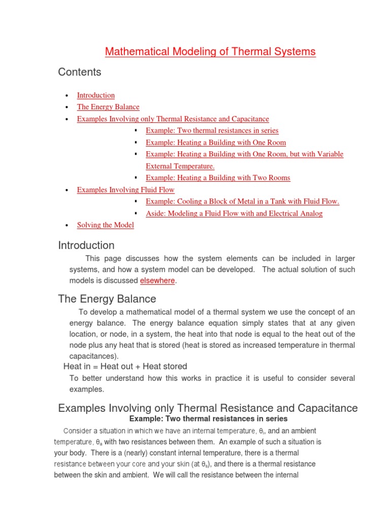 Math Modeloing of Thermal Systems1 | PDF | Heat | Capacitor