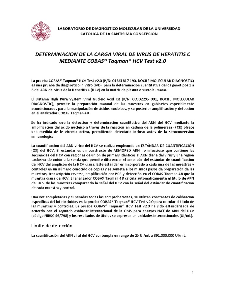 Determinacion de La Carga Viral de Virus de Hepatitis C Mediante Cobas ...