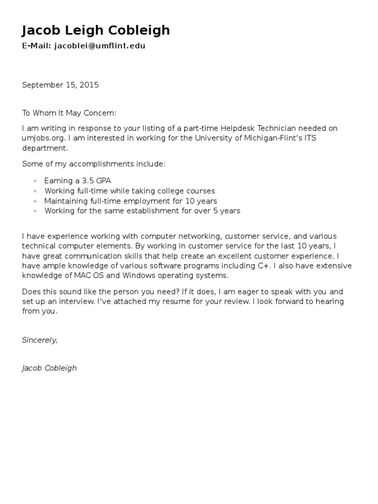 Helpdesk Technician Application by Jacob Cobleigh | PDF