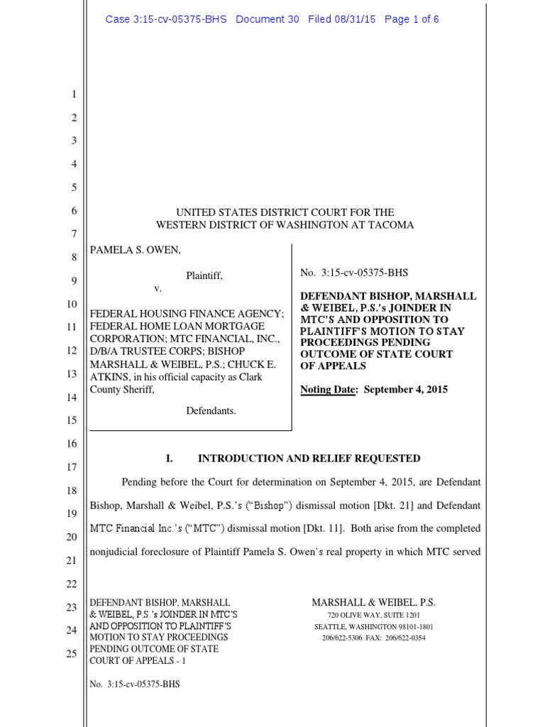 Pamela Owen. Civil Rights. Response by Defendant Marshall to 25