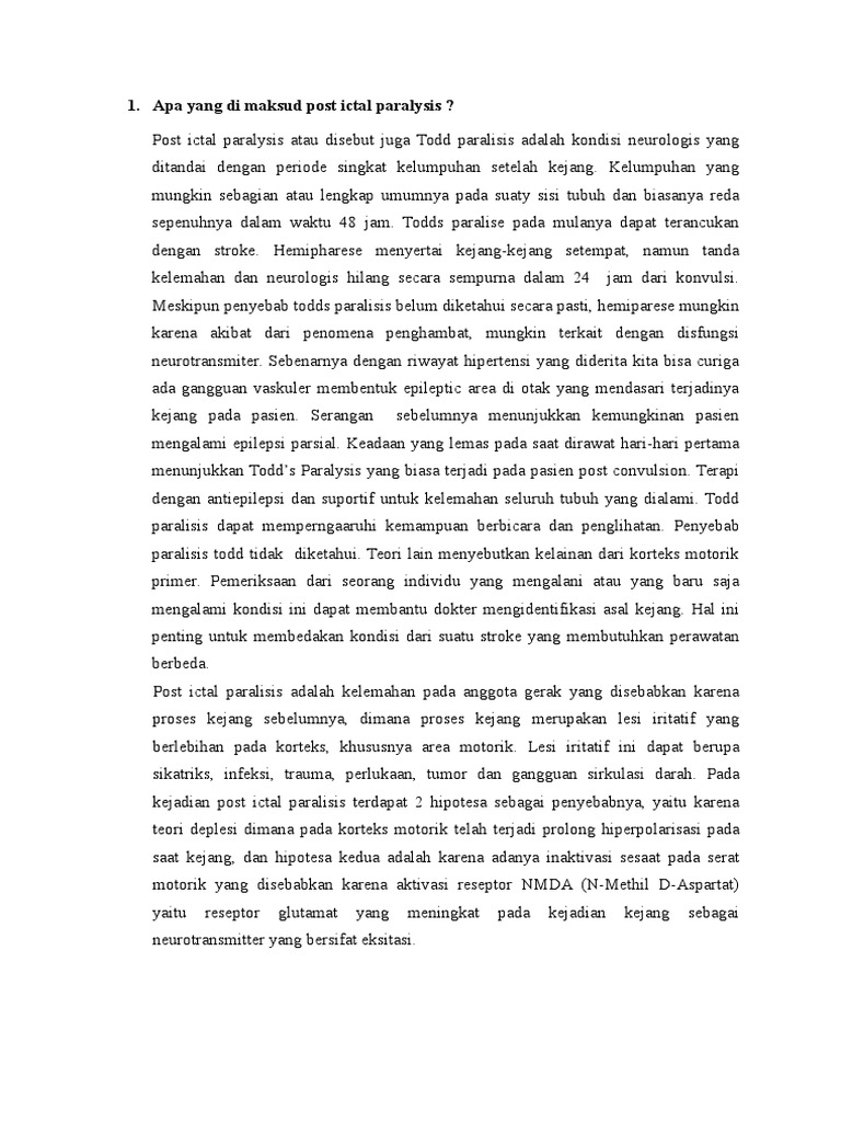 Apa Yang Di Maksud Post Ictal Paralysis