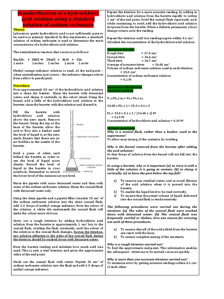 Standardization of HCl Using Sodium Carbonate Titration