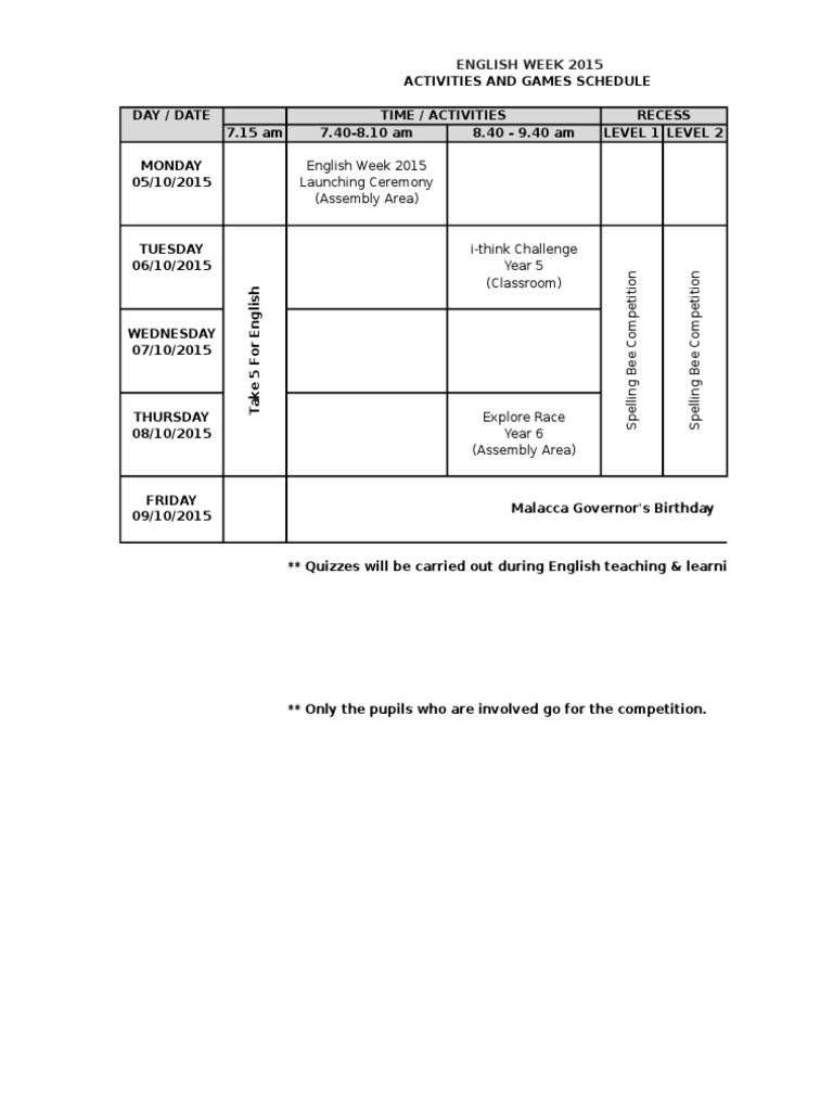 Darton Academy English Week Schedule | PDF | Language Arts & Discipline