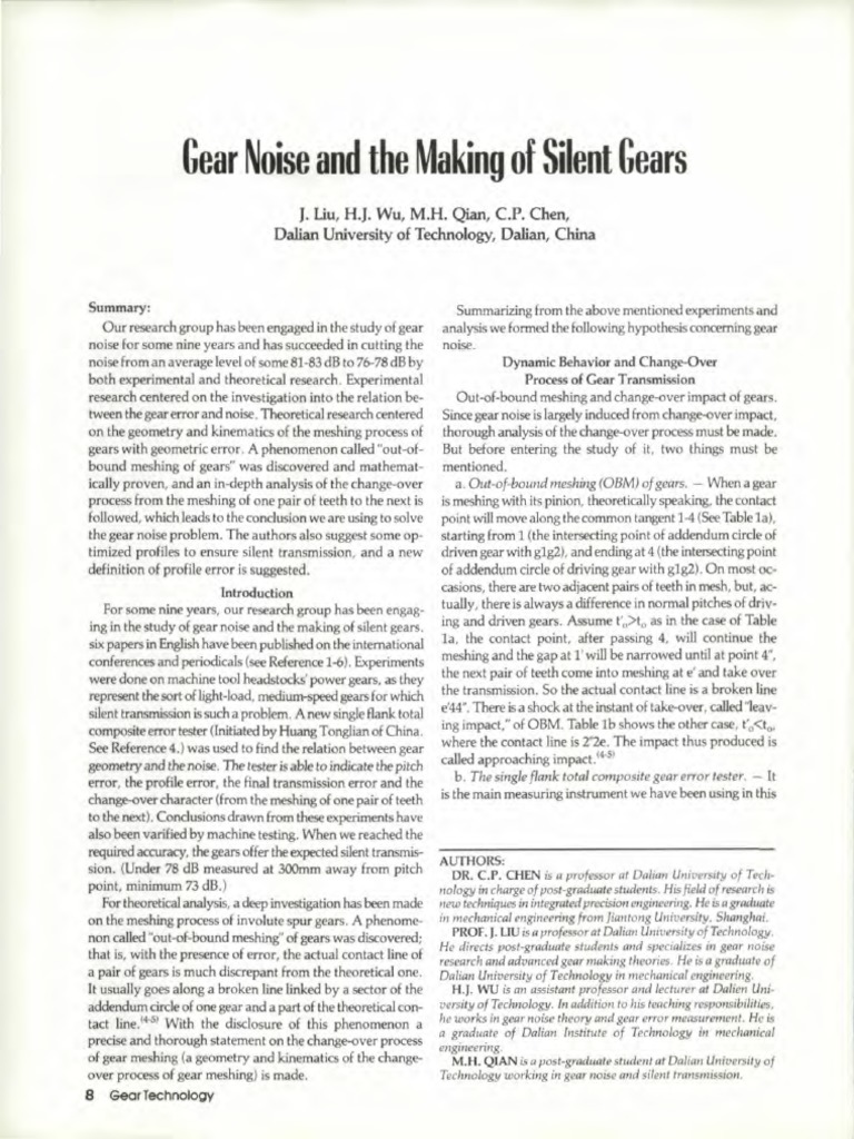 Of Si' Gear Noise and The Making Ent Gears PDF Gear Mechanical