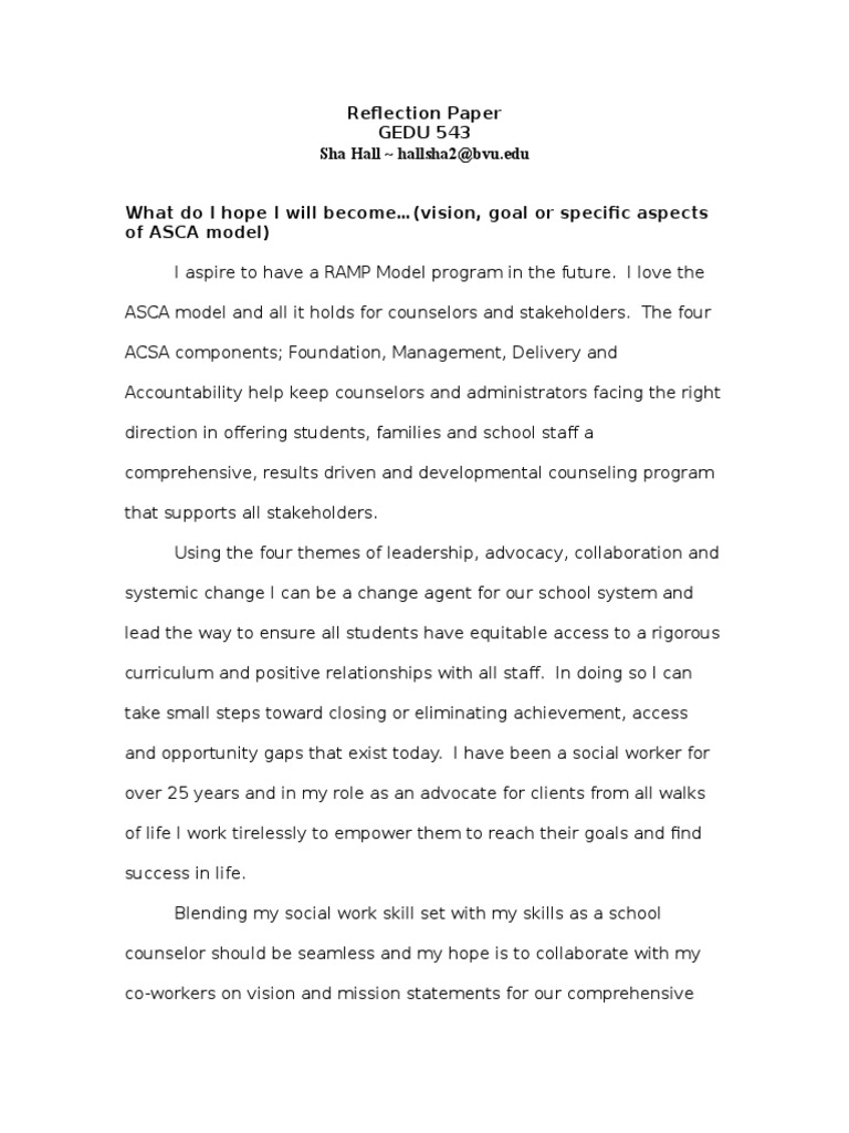 Final Reflection Paper | PDF | School Counselor | Teaching