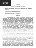 Alcantara v. Director of Prisons, G.R. No. L-6, (November 29, 1945), 75 PHIL 494-505)