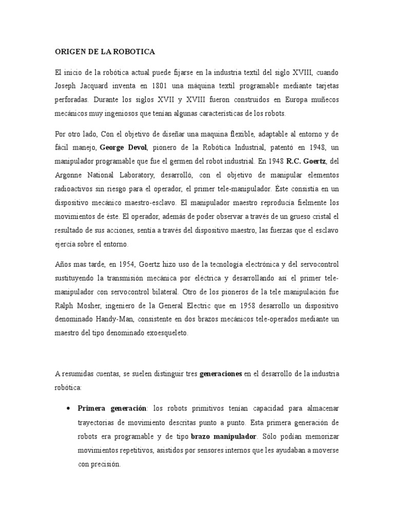Orígenes y evolución de la robótica | PDF | Robótica | Robot