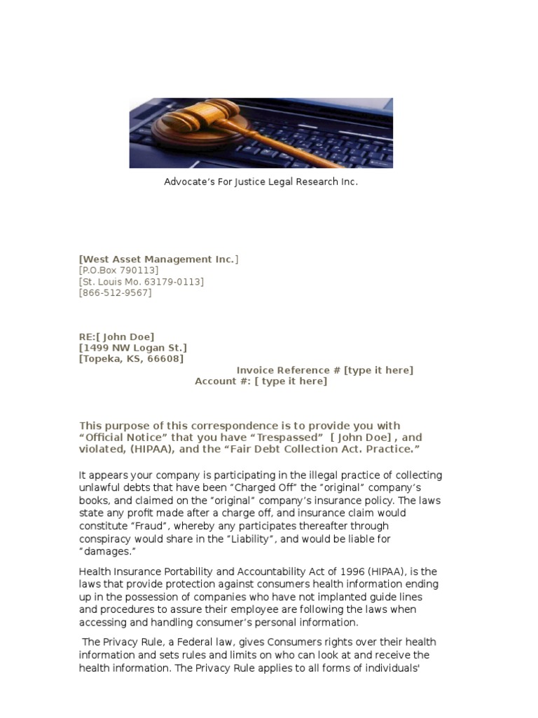 Letter To Defend Against 3rd Party Debt Collectors Trying To Collect On Allegded Medical Debt That Has Been Charged Off The Companys Books Pdf