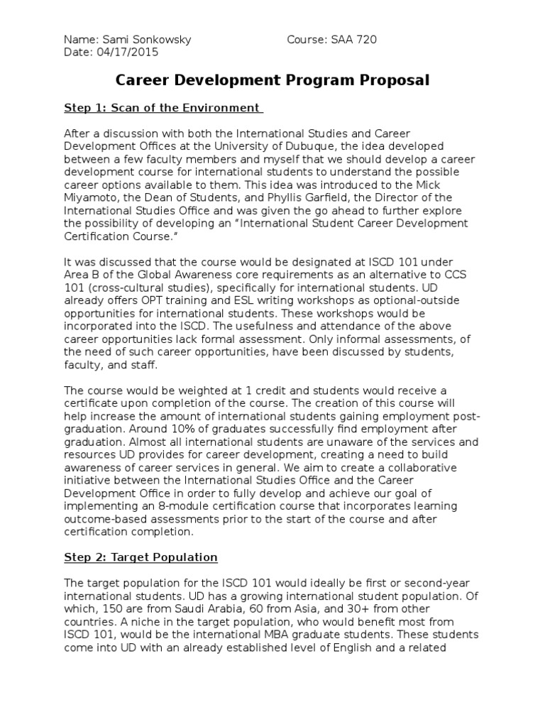 Career Development Program Proposal PDF International Student