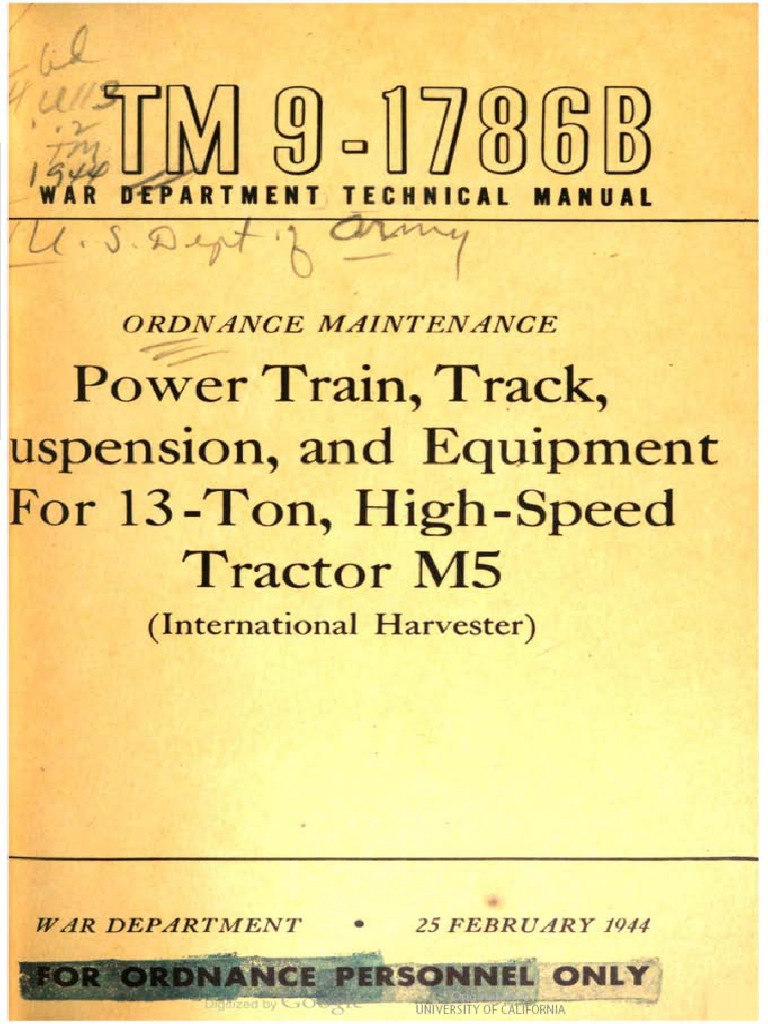 TM 91786B Power Train, Track Suspension and Equipment For 13Ton High