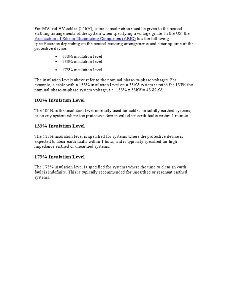 Insulation Level For MV and HV Cables | PDF | Science & Mathematics