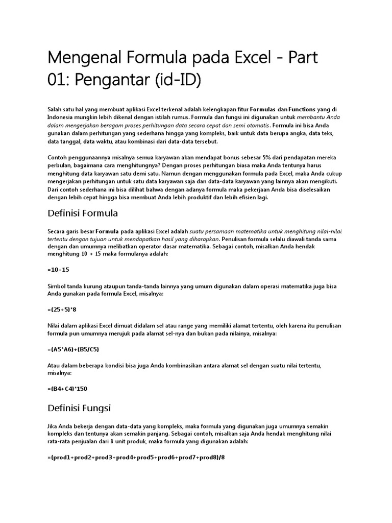 Mengenal Formula Pada Excel | PDF