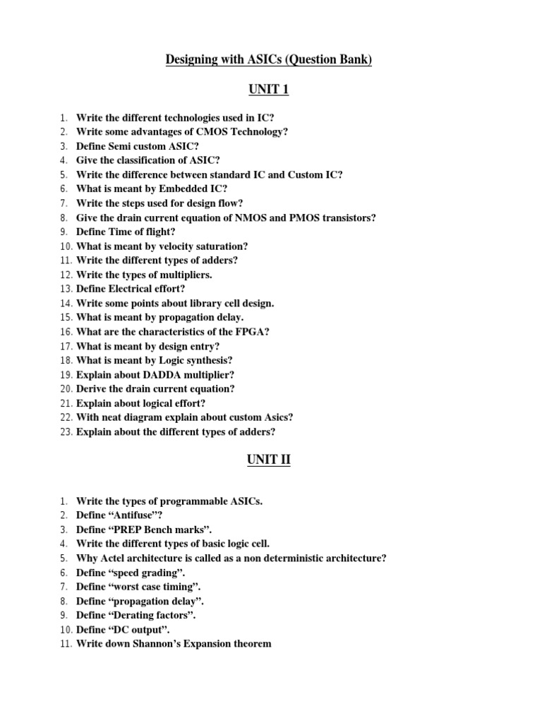 ASIC Design Question Bank | PDF | Vhdl | Hardware Description Language
