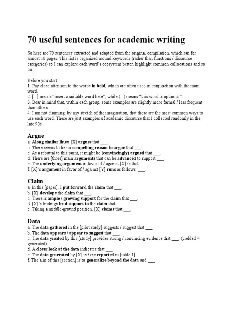 70 Academic Writing Sentences | PDF | Argument | Epistemology