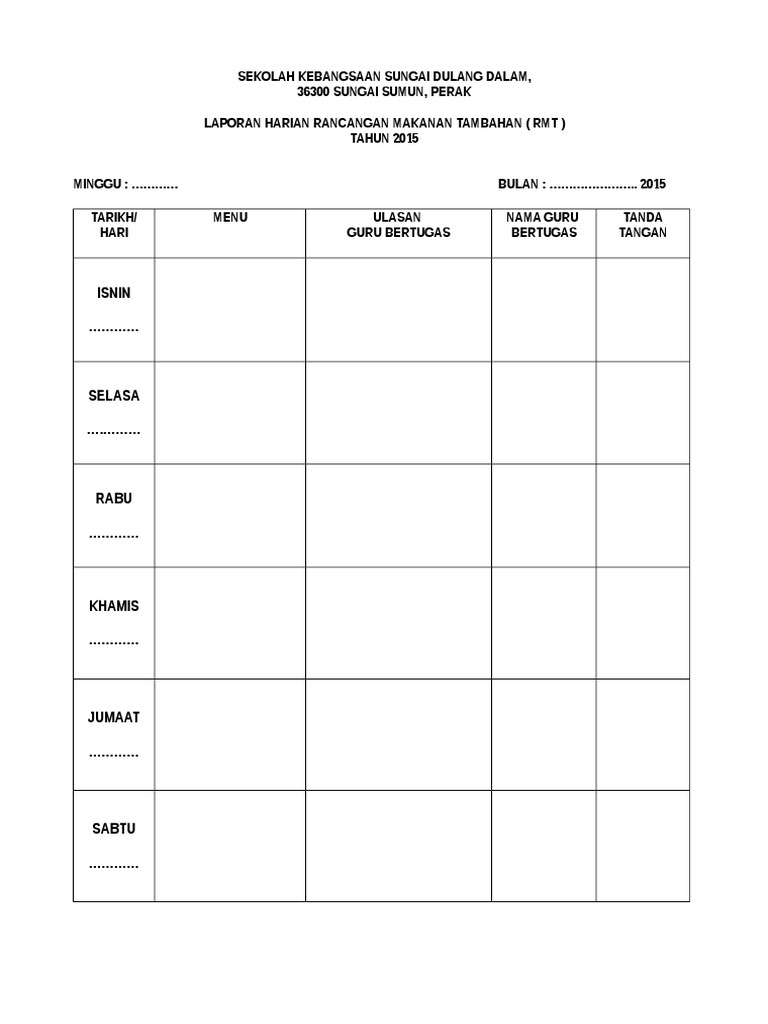 Borang Laporan Harian Rmt Pdf
