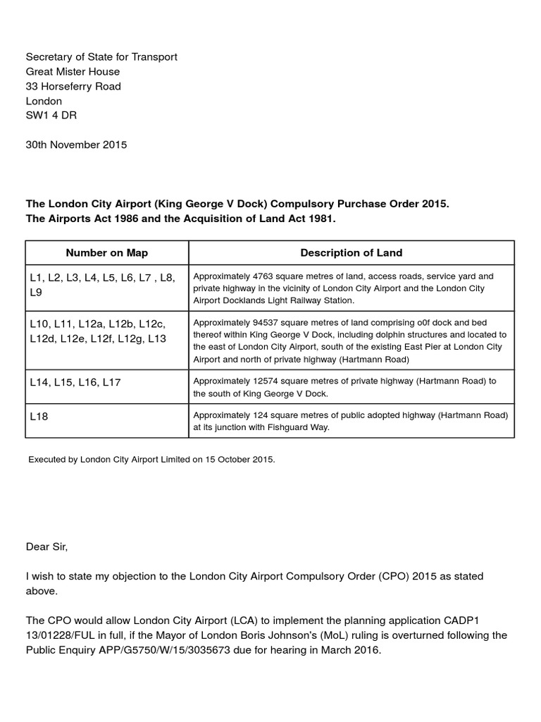 London City Airport Compulsory Purchase Document - Word | PDF ...