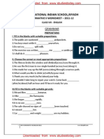 Class 8 English Worksheet - Grammer Prepositions