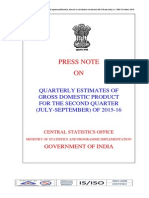 Press Note ON: Quarterly Estimates of Gross Domestic Product For The Second Quarter (JULY-SEPTEMBER) OF 2015-16