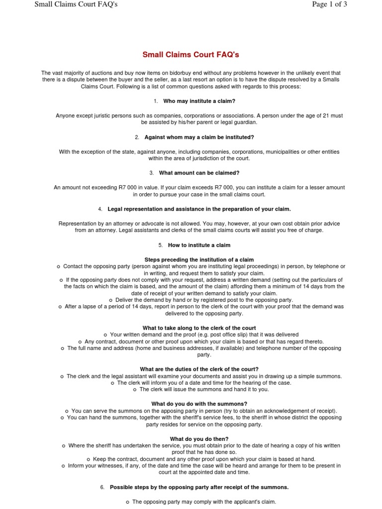 Small Claims Courts FAQ PDF Judgment (Law) Government