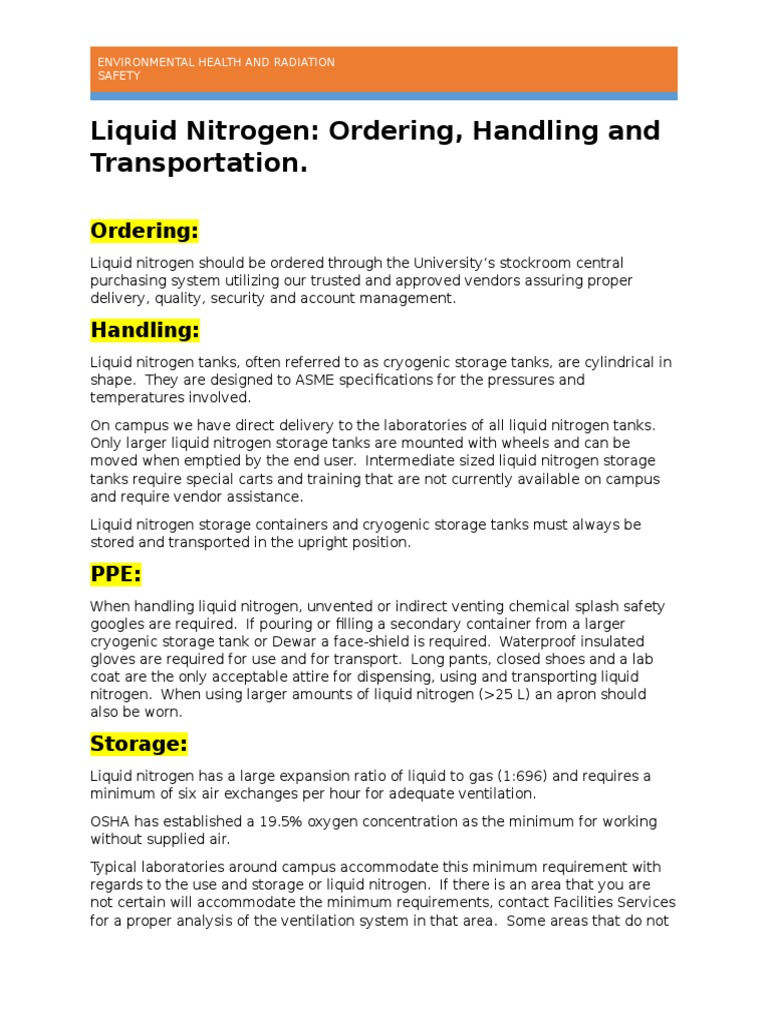 Sop Liquid Nitrogen PDF Cryogenics Elevator