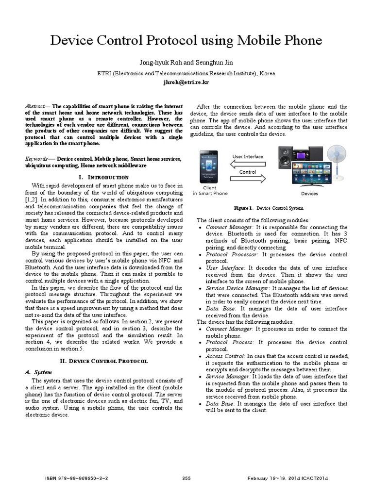 Device Control Protocol Using Mobile Phone: Jong-Hyuk Roh and Seunghun ...