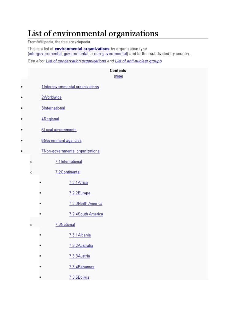 Global List of Environmental Organizations | PDF | International Union ...
