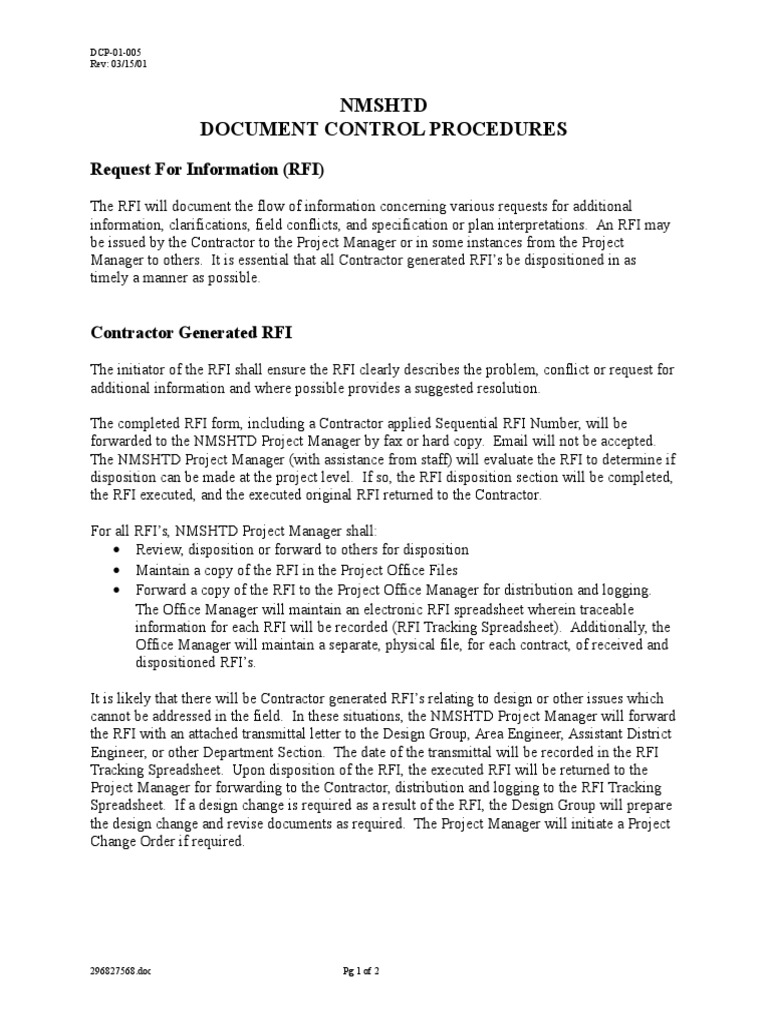 RFI Document Control Procedures | PDF | Request For Information ...