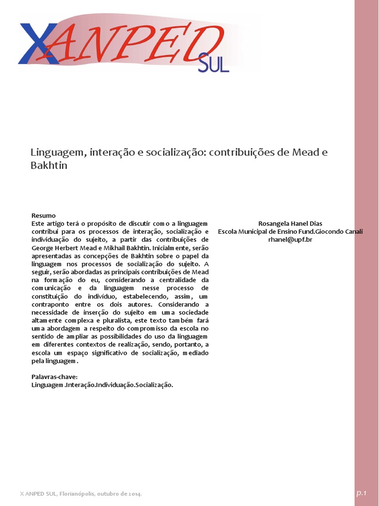 Linguagem e Socialização: Mead e Bakhtin | PDF | Comunicação | Sociologia