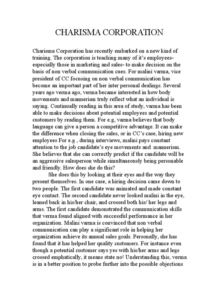 charisma corporation case study questions and answers