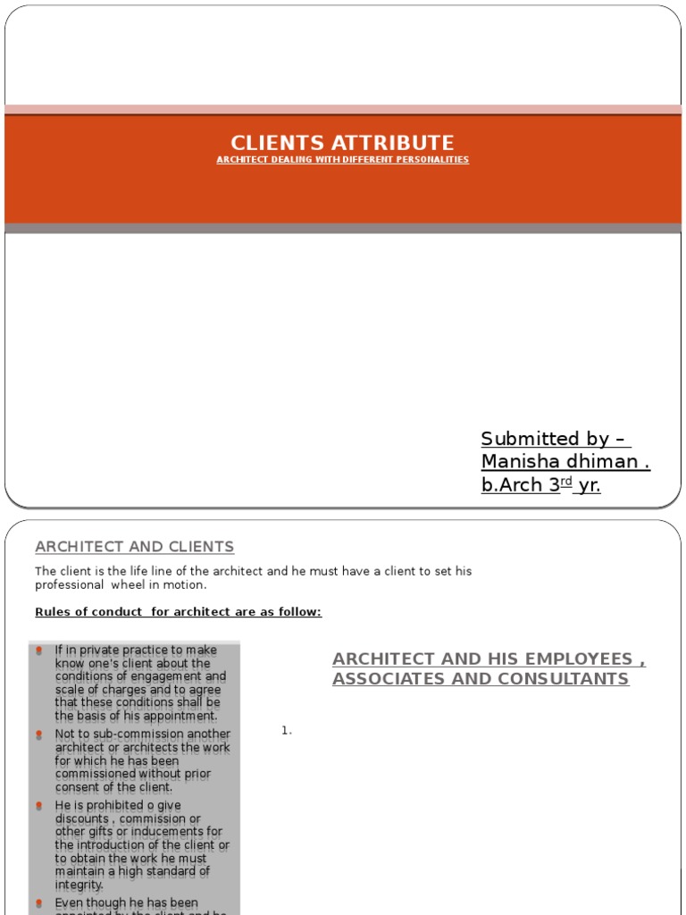 Clients Attribute: Submitted by - Manisha Dhiman - B.arch 3 Yr | PDF ...