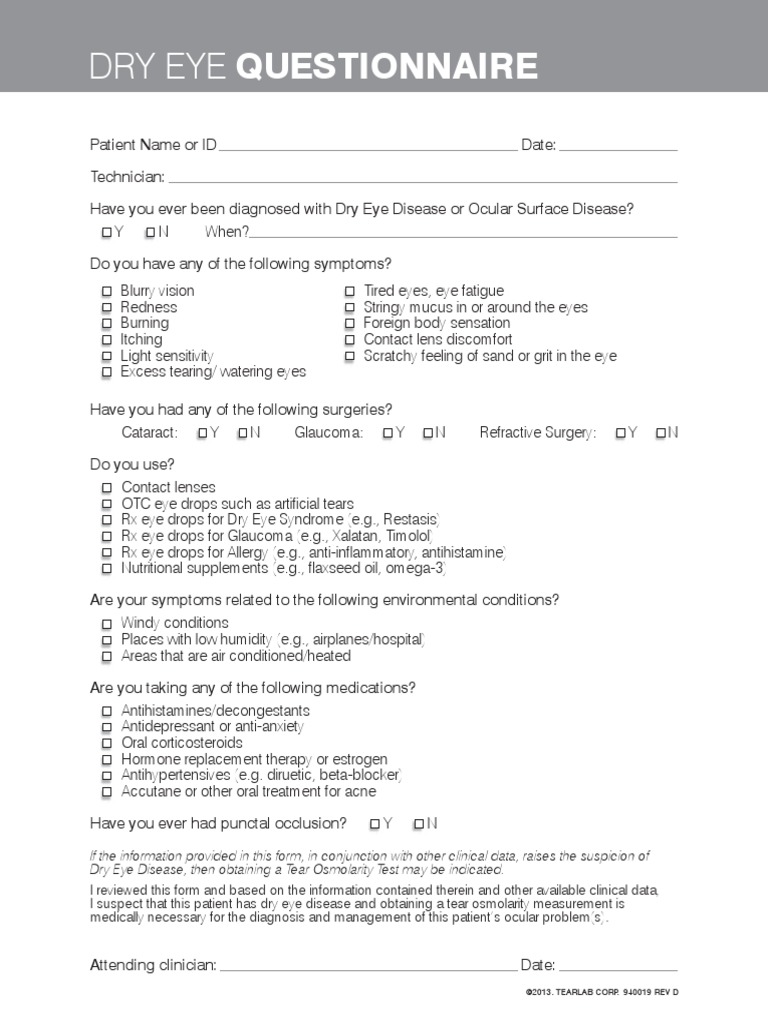 Dry Eye Disease Assessment Questionnaire | PDF