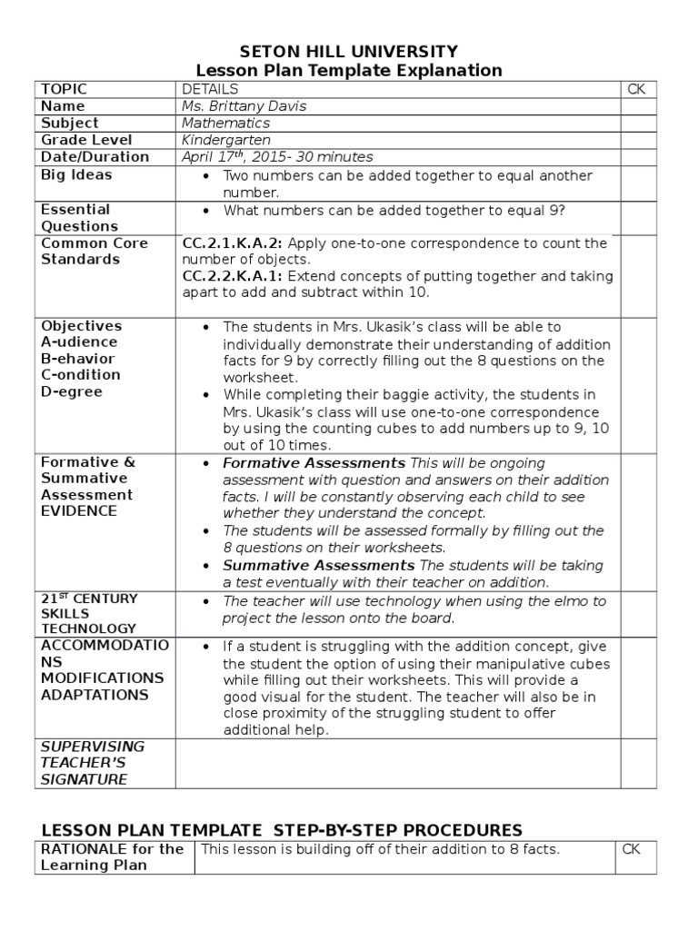 formative assessment lesson plan