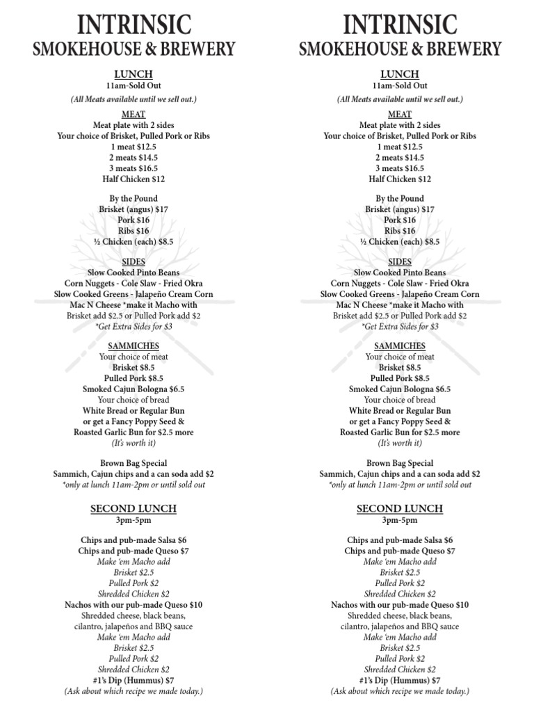 Intrinsic Menu Download Free PDF Barbecue Smoking (Cooking)