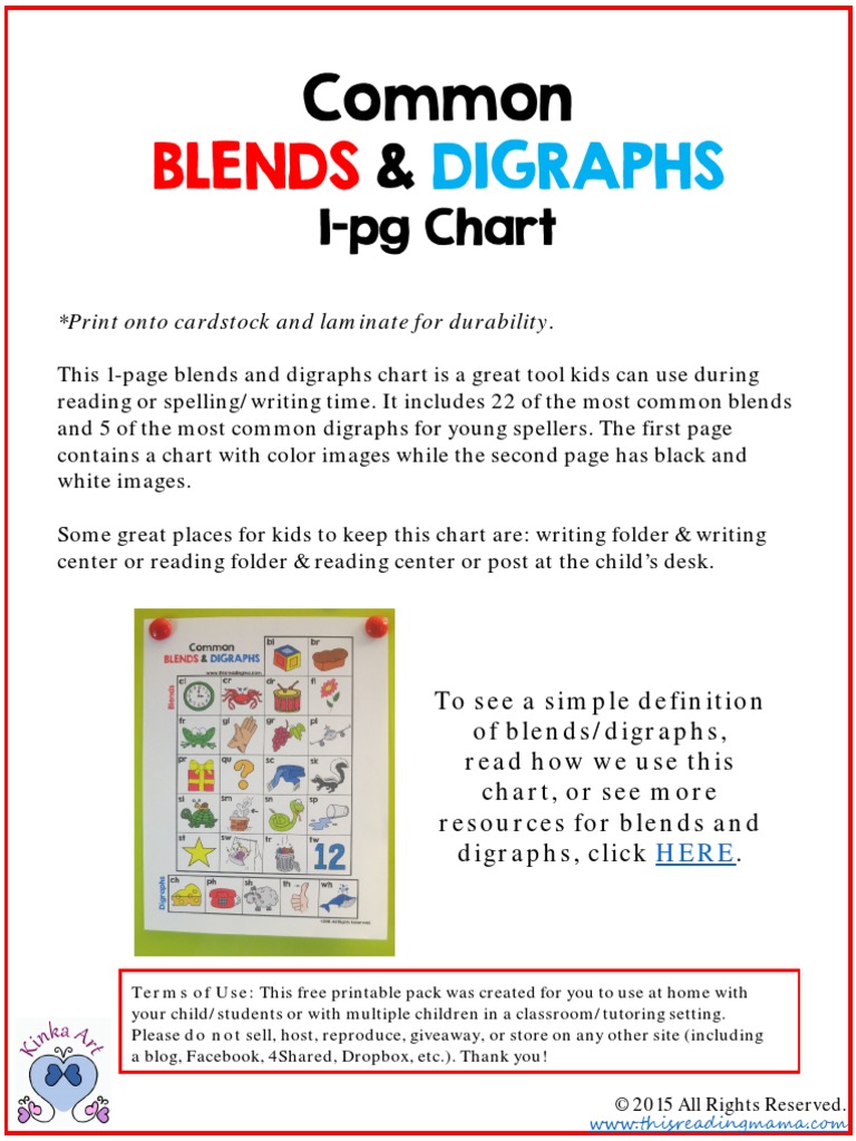 FREE Blends and Digraphs Chart | Orthography | Text