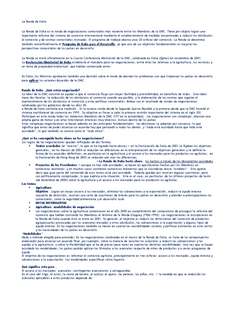 La Ronda de Doha PDF Ronda de desarrollo de Doha Organización de