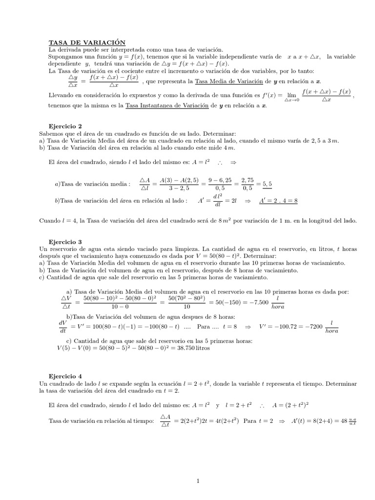 Tasa de Variacion | PDF | Medida Geométrica | Objetos matemáticos