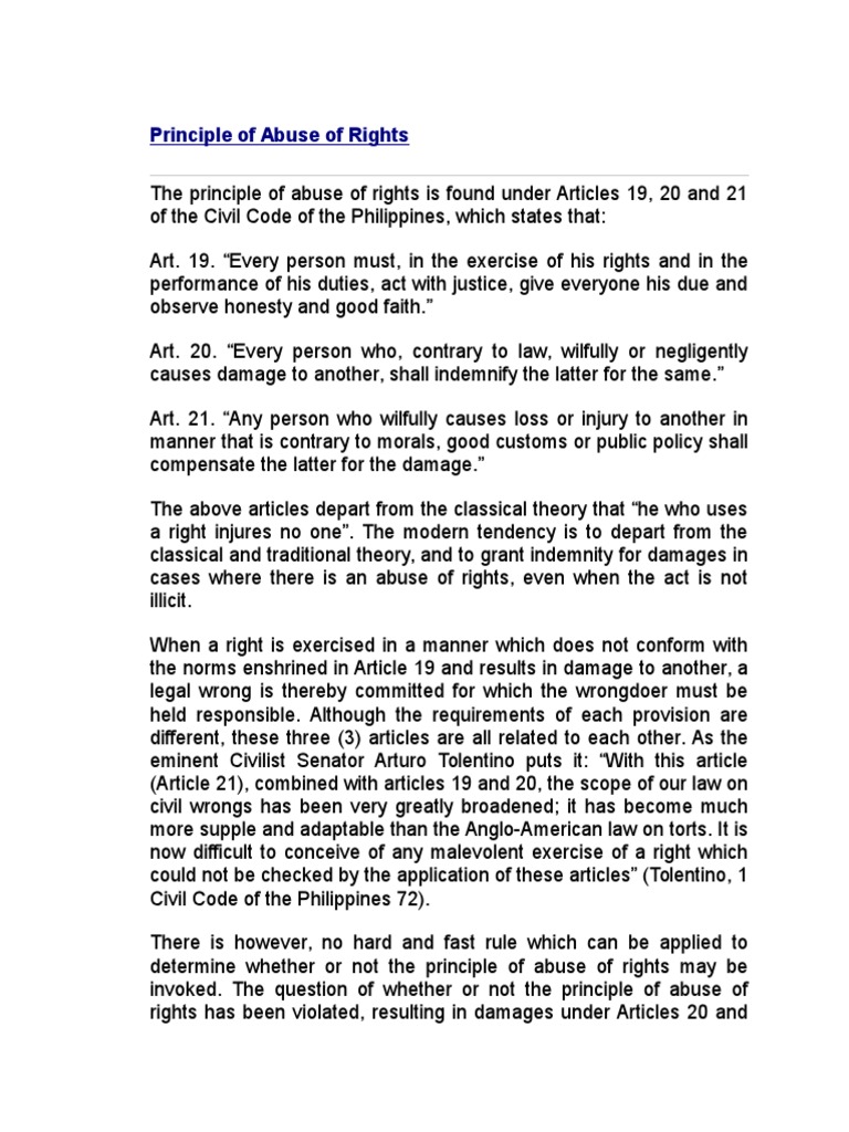 Principle of Abuse of Rights | PDF | Damages | Tort