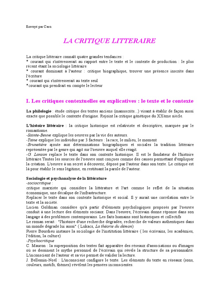 La Critique Litteraire  PDF  Sémiotique  Sciences cognitives