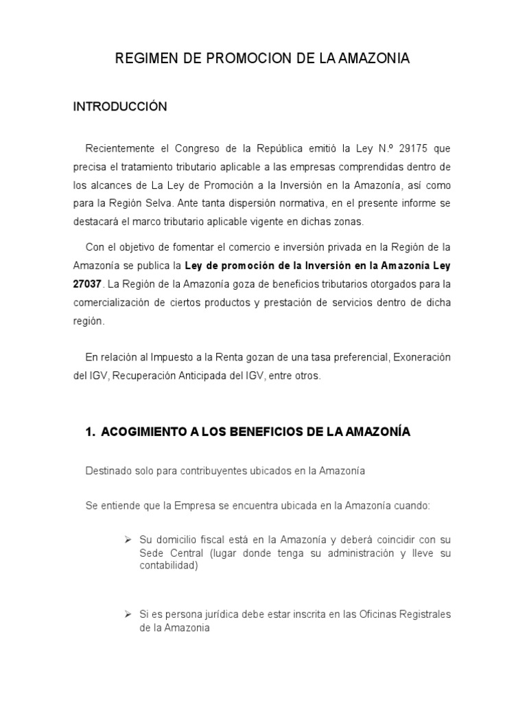 Regimen de Promocion de La Amazonia | PDF | Impuesto sobre la renta ...