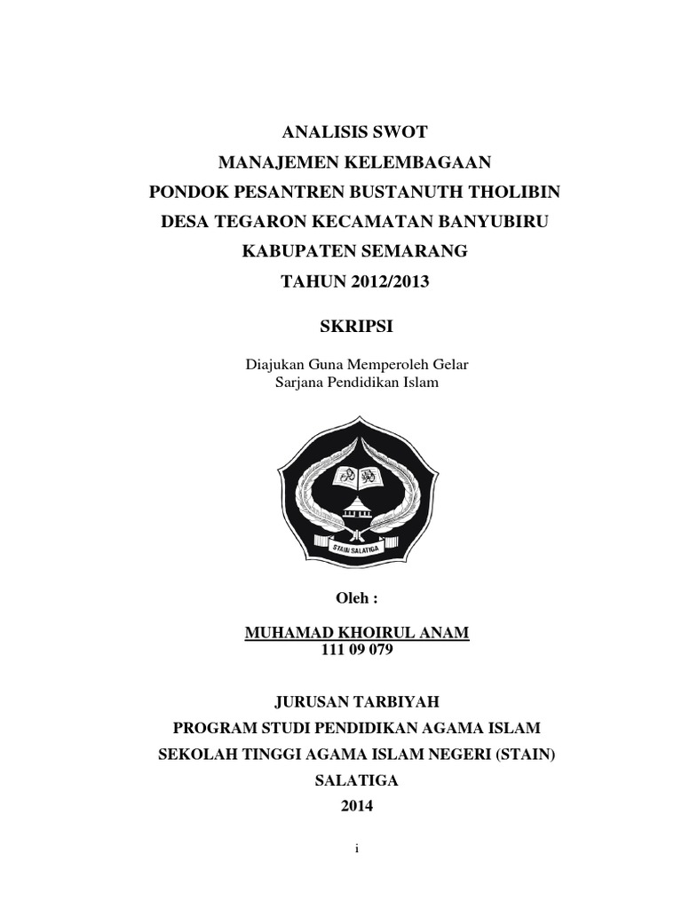 Analisis Swot Manajemen Kelembagaan Pondok Pesantren