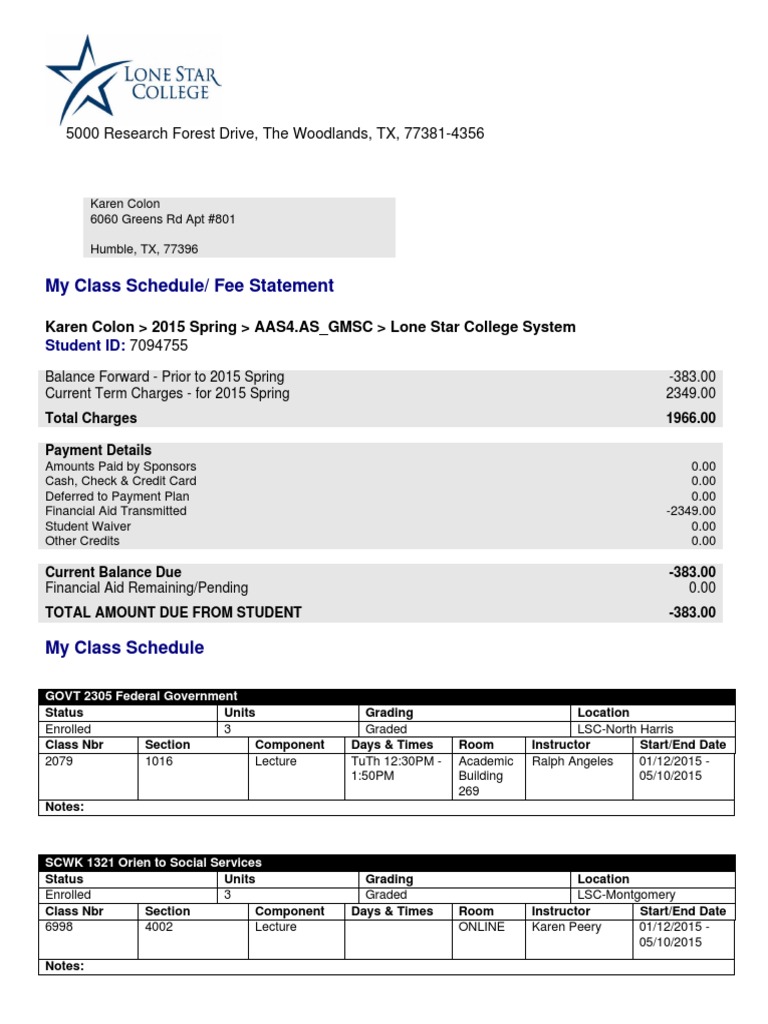 Class Schedule and Fee Statement | PDF | Career & Growth
