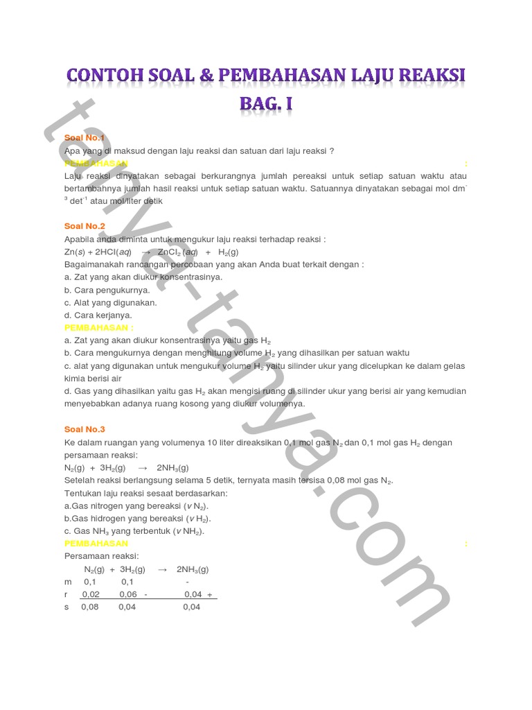 Contoh Soal Tentang Laju Reaksi Dan Pembahasannya