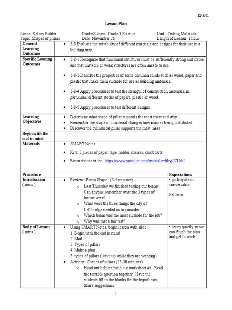 Grade 3 Science: Pillar Shapes | PDF | Lesson Plan | Column