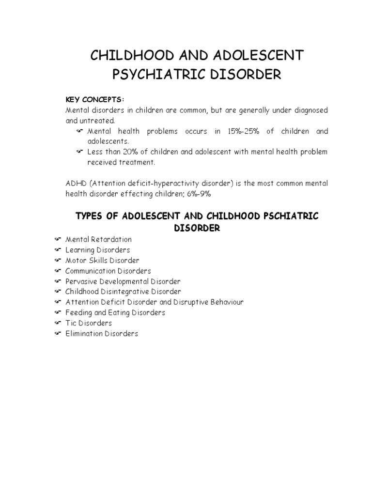Childhood and Adolescent Mental Disorders | PDF | Autism | Child And ...