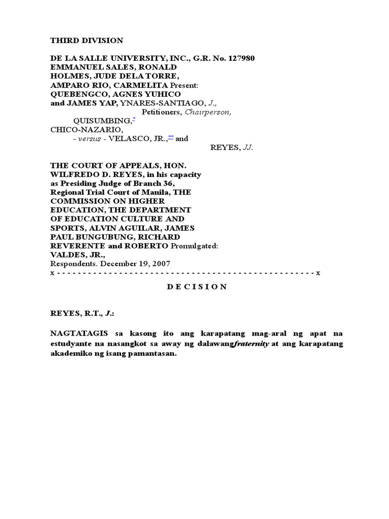 DLSU CHED Authority in Expulsion Case PDF Due Process Clause