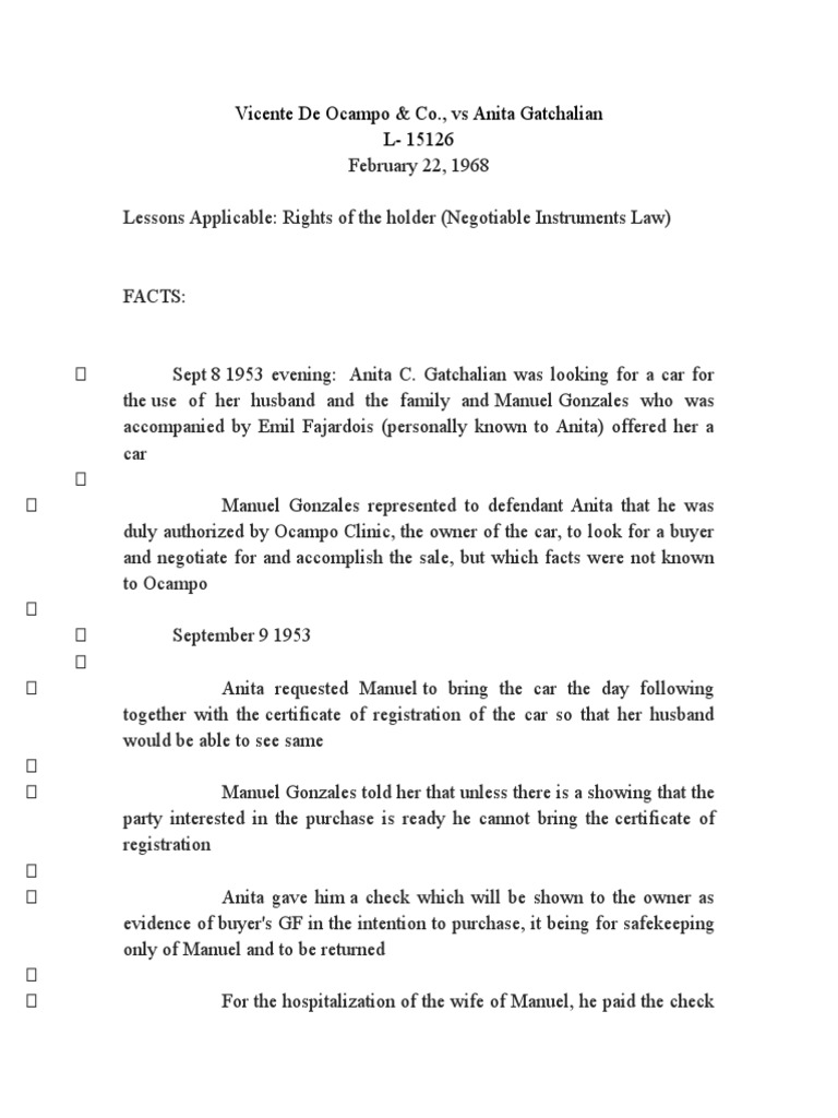 Rights of the Holder Analysis of Whether Prudential Bank or Marcelo